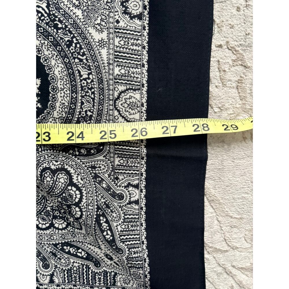Vintage 100% Pure Virgin Wool Black Ivory Paisley Bandana Scarf Made in Japan - Picture 4 of 5